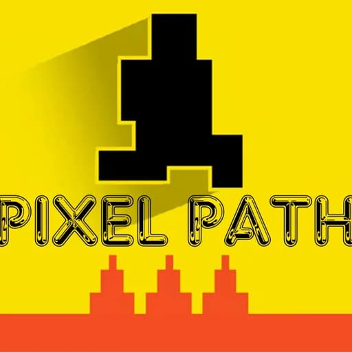 Pixel Path thumbnail showing a black pixel character silhouette above orange spikes on a yellow background