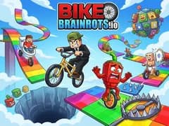 BikeBrainrots.io thumbnail showing brainrot characters racing bikes across floating obstacle tracks