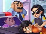 Cops and Criminals: Economic Tycoon thumbnail showing a cartoon police precinct with upgrade icons and cash counters