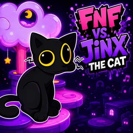 FNF Vs Jinx The Cat thumbnail showing Boyfriend facing a smug cartoon cat on a concert stage