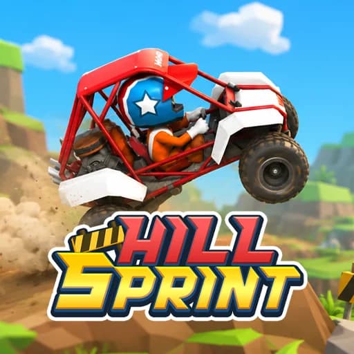 Hill Sprint thumbnail showing a red and white off-road buggy jumping over a dirt hill