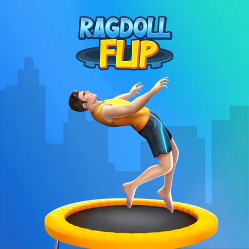 Ragdoll Flip thumbnail showing a floppy ragdoll gymnast mid-backflip above a landing platform