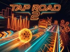 Tap Road 2 thumbnail showing a glowing neon ball speeding down a futuristic 3D track